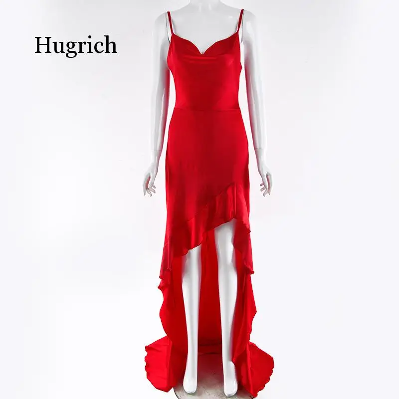 Асимметричное сексуальное длинное рождественское женское Красное Атласное