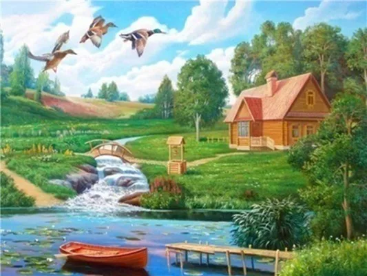 Круглый Вышивка дом стразами DIY пейзаж алмазной живописью картина Алмазная