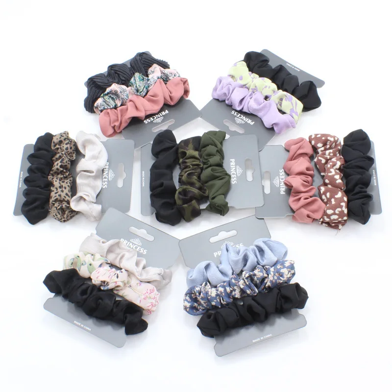 

3Pcs Silk Scrunchies Print Leopard Scrunchie Set Elastic Hair Bands Solid Color Fashion Headwear Women Hair Accessories Gift