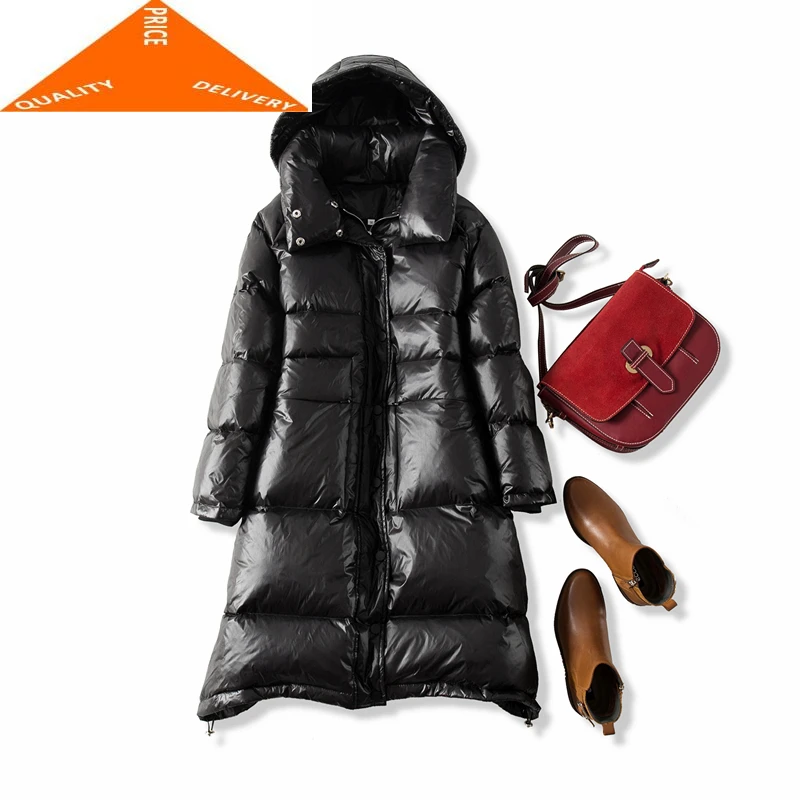 Женская длинная парка на белом утином пуху плотный теплый пуховик верхняя одежда