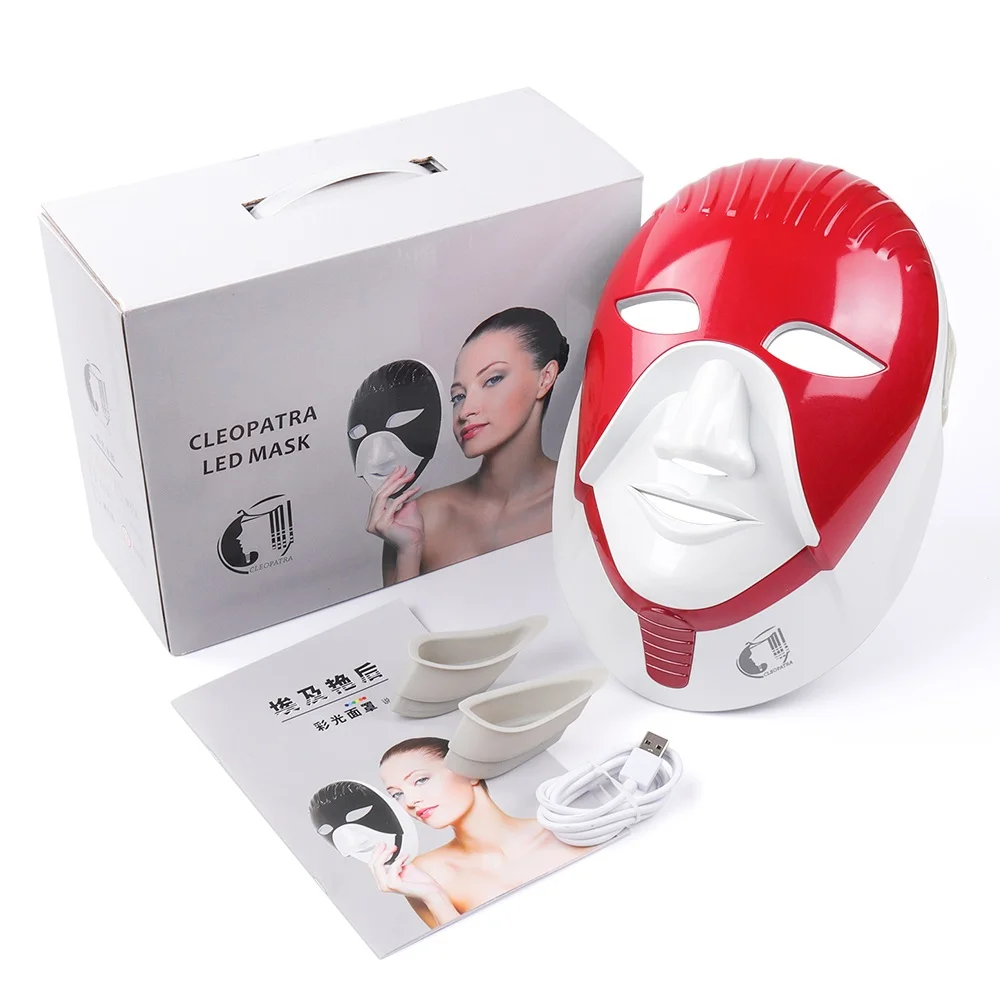 red color with box Перезаряжаемая светодиодная маска Foreverlily, 7 цветов, для ухода за кожей, светодиодная маска для лица с шеей, Египетский стиль, фотонная терапия, красота лица, спа - Цвет: red color with box