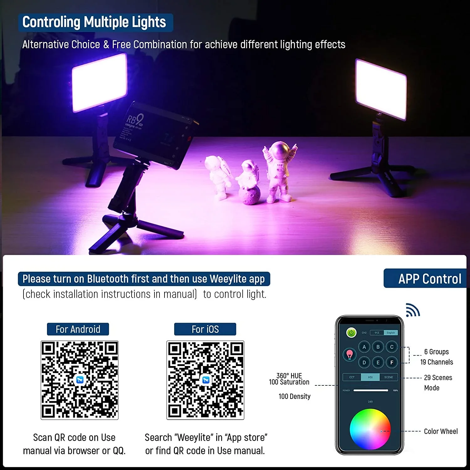 Светодиодный светильник Viltrox Weeylite RB9 RGB 12 Вт портативная функциональная