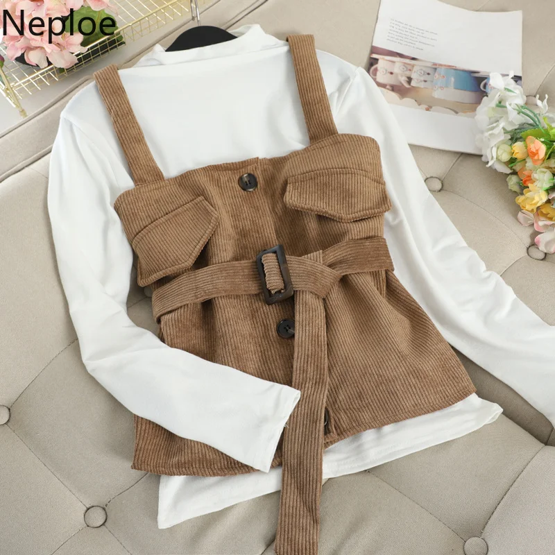 Neploe Мода 2 шт. для женщин комплект Водолазка однотонная Нижняя футболка + тонкий