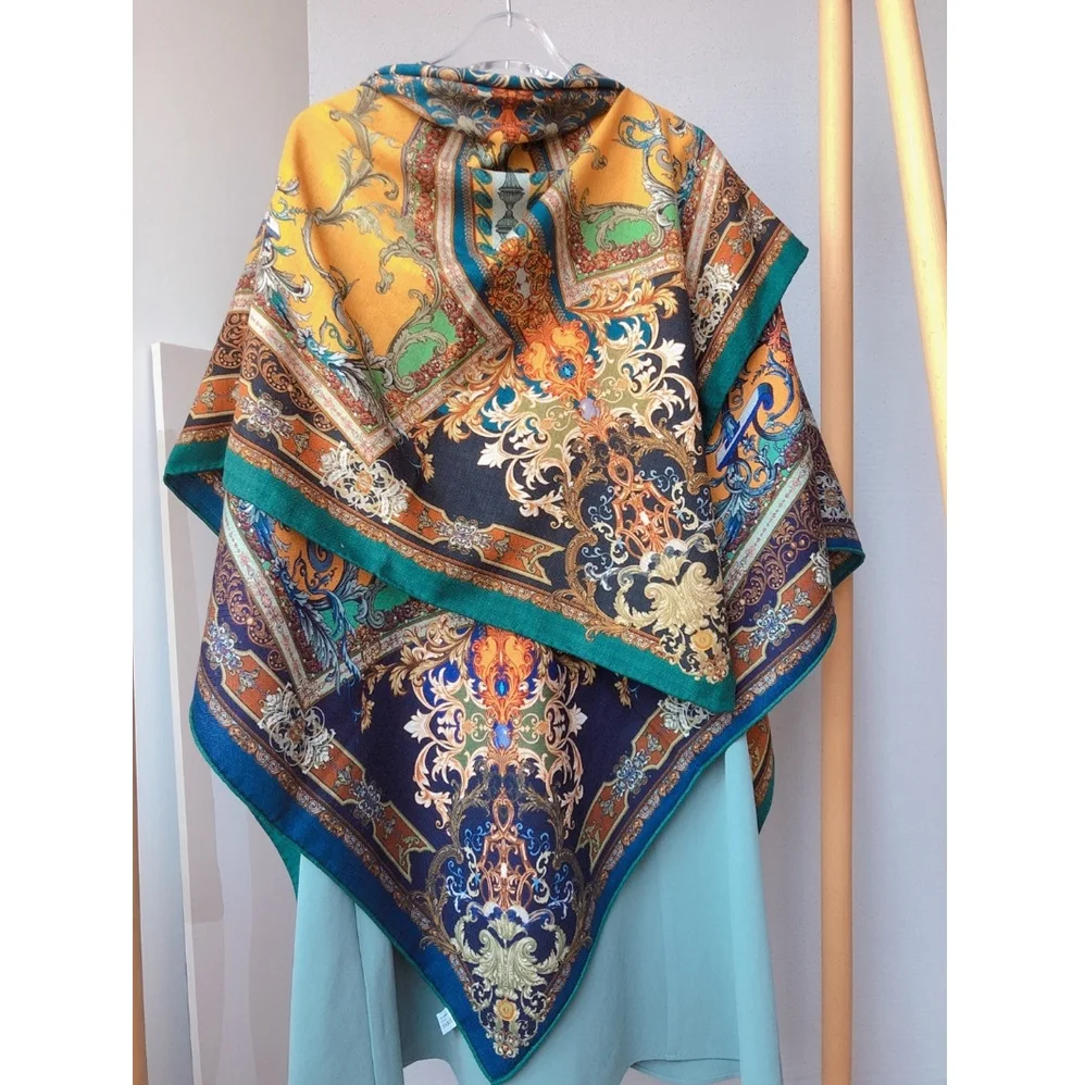 Double Side Print Silk Wool Blanket Scarf Fashion Print High Quality Winter Scarves Wraps Shawl for Women