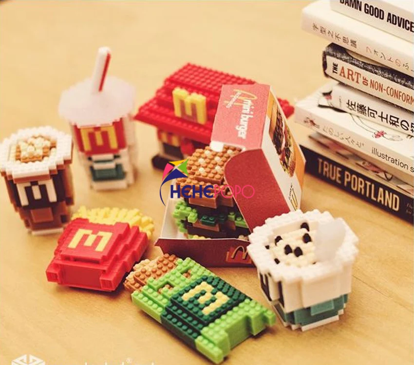 

Hot Building Blocks Hamburger Drink Fries Pie Ice Cream Set Mini Toy 3D Model Micro Brick Educational for Children