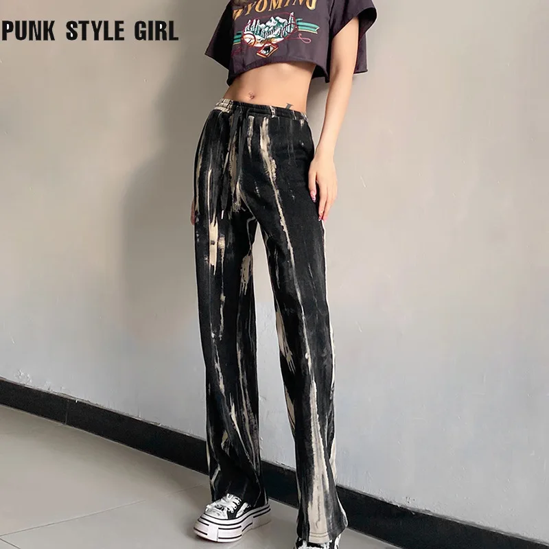

Брюки женские в готическом стиле, уличная одежда с завышенной талией в стиле Харадзюку, шикарные Дамские Брюки с винтажным принтом, штаны дл...