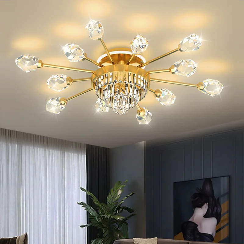 

Nordic copper ceiling lamp post-modern light luxury crystal living room lamp personality creative dining room bedroom household