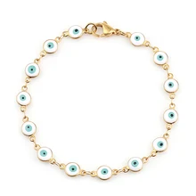 1 PC Hot 304 Stainless Steel Bracelets For Women Men Jewelry Gold Color Link Chain Colorful Evil Eye