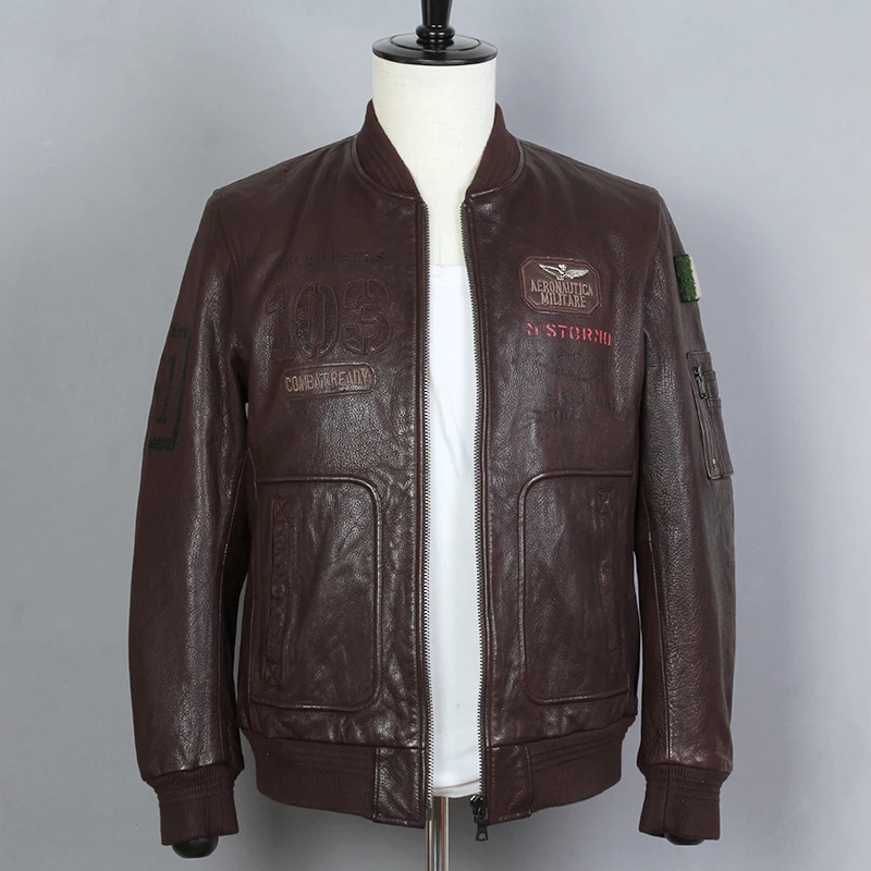 Мода 2020 Натуральная мужская коричневая летная кожаная Тонкая бейсбольная