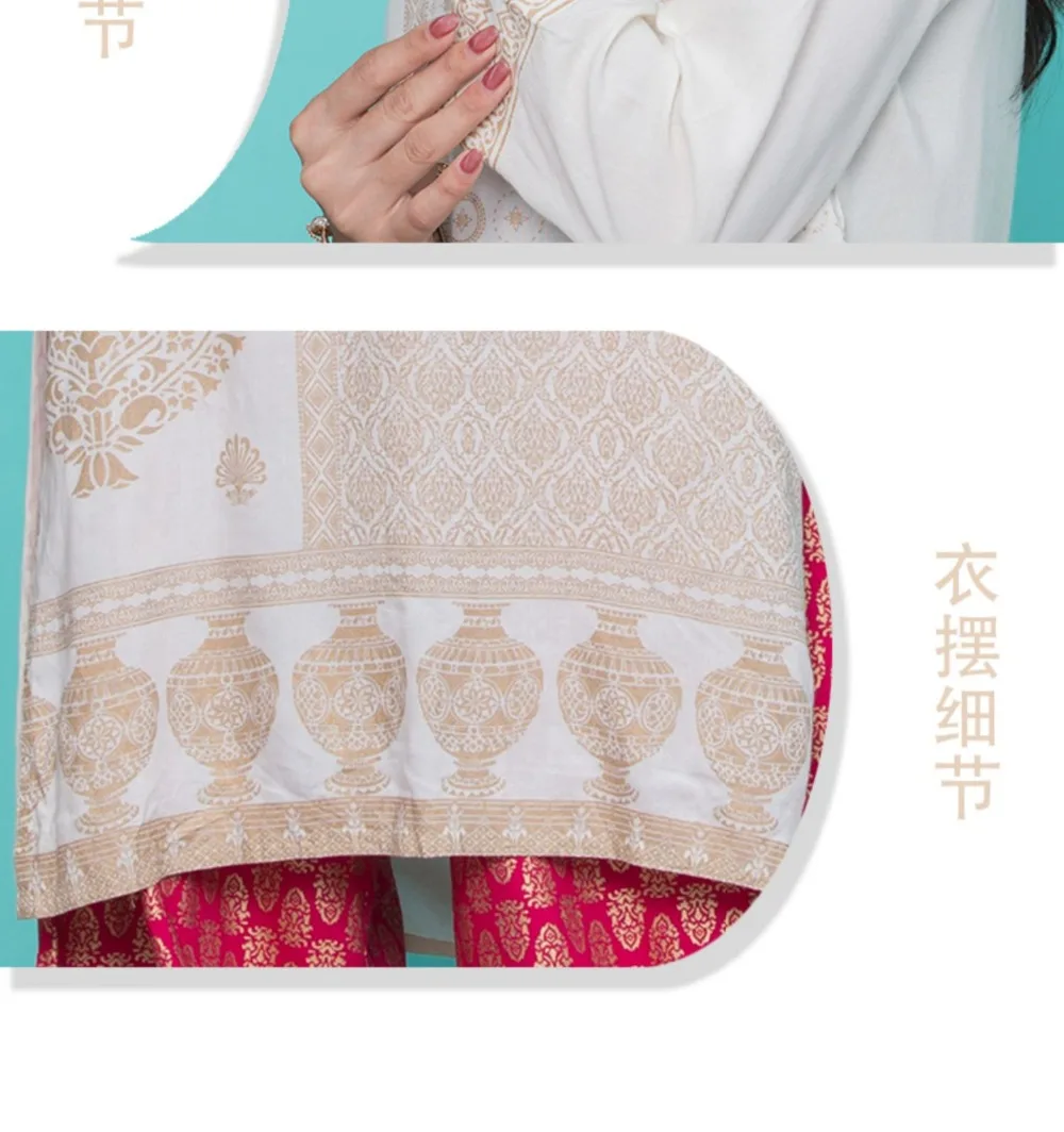 Новые женские модные комплекты в этническом стиле хлопок печати Индии Kurtas три четверти рукав длинный топ брюки
