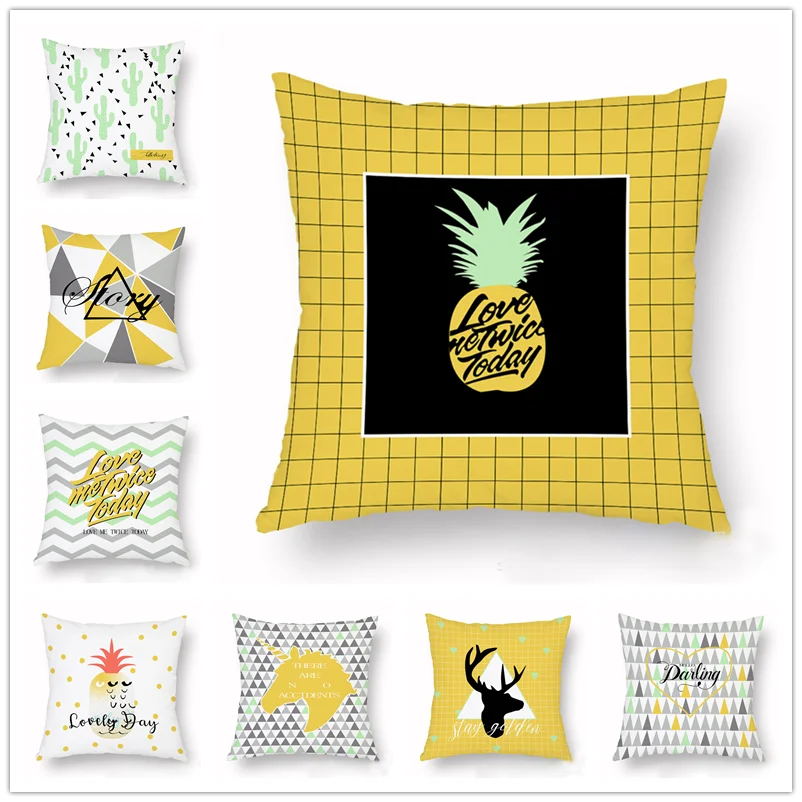 

2020 Nordic Pineapple Deer Alphabet Cushion Cover Home Decor Polyester Sofa Car Seat Throw Pillow Case Yellow Black Funda Cojin