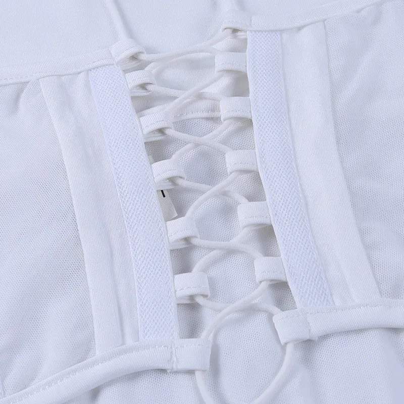 

2020 Sexy Mesh Sheer Patchwork Corset Top Women Tanks Fashion Backless Bandage Lace Up Halter Bustier Top Female Streetwear Vest