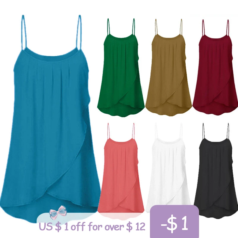 Женское шифоновое платье на бретельках однотонное асимметричное свободное