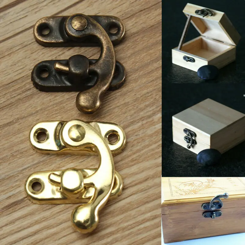 

12PCS antique box lock small metal lock decorative buckle hook gift wooden jewelry box padlock with screws furniture hardware