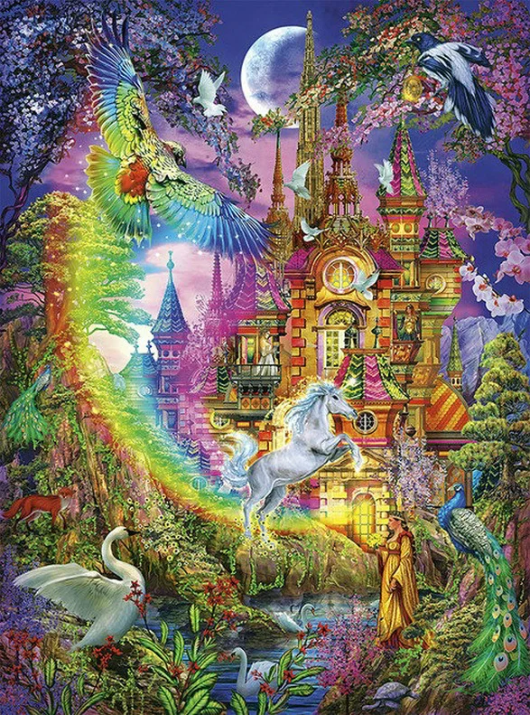 

JMINE Div 5D Enchanted Forest Castle Unicorn Full Diamond Painting cross stitch kits art Cartoon 3D paint by diamonds