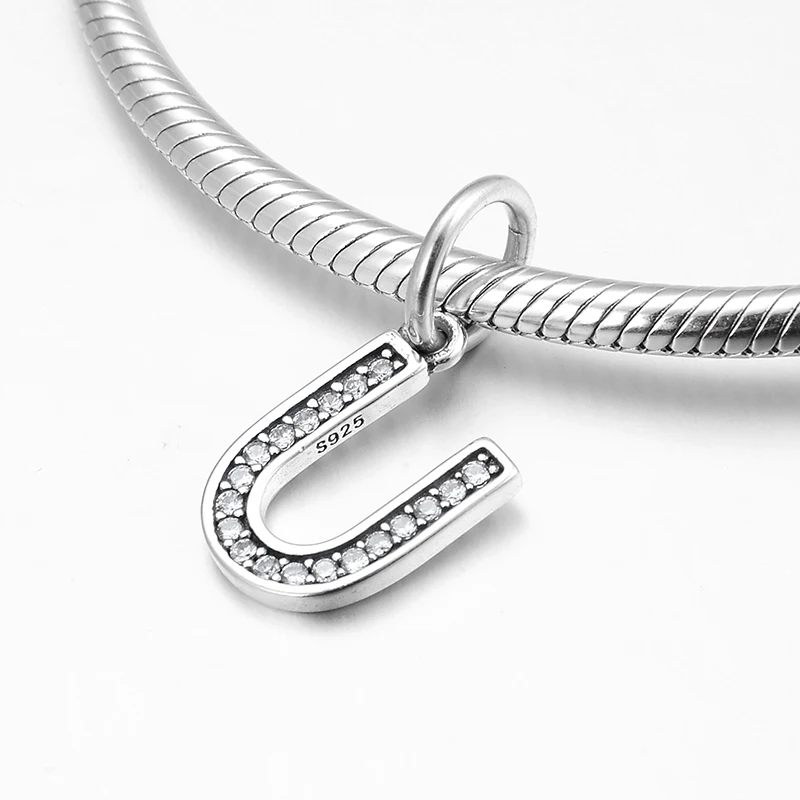 Кулон из серебра 925 пробы с буквами U и фианитами для браслета|Ювелирные шармы| |