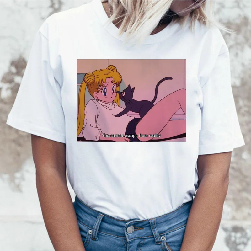 Sailor Moon Аниме Футболка Топ Футболка 90s Женская Футболка женская femme корейский стиль ulzzang футболка Графический гранж эстетический - Цвет: 21153