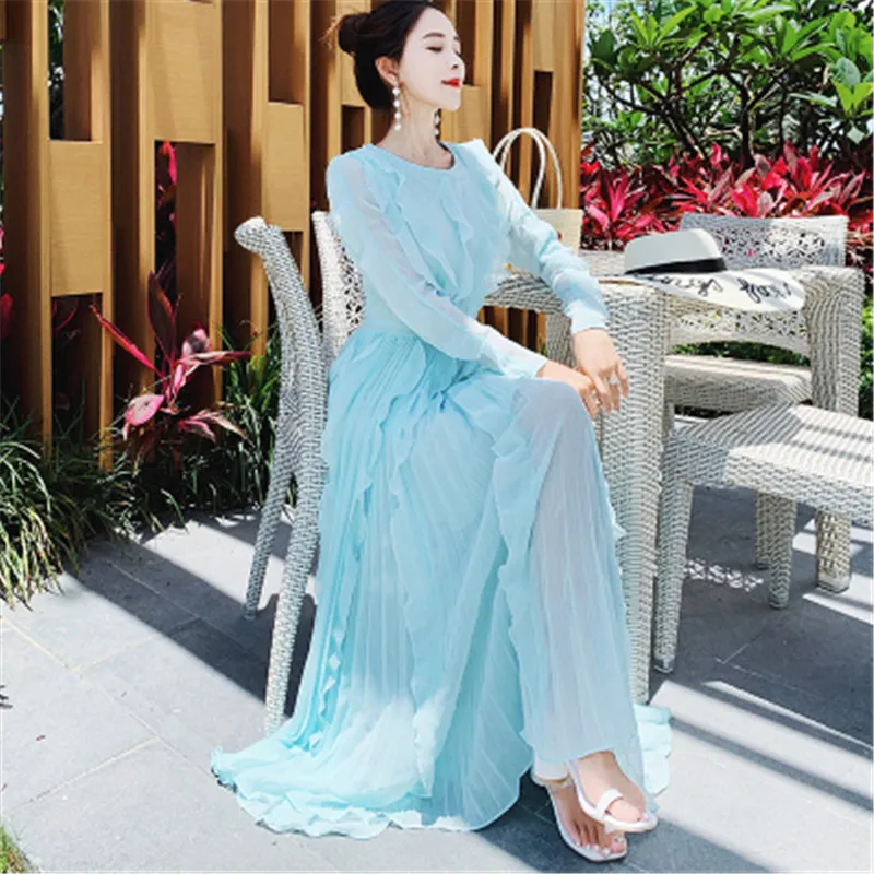 Элегантное Длинное Платье RUGOD с оборками женское модное Плиссированное