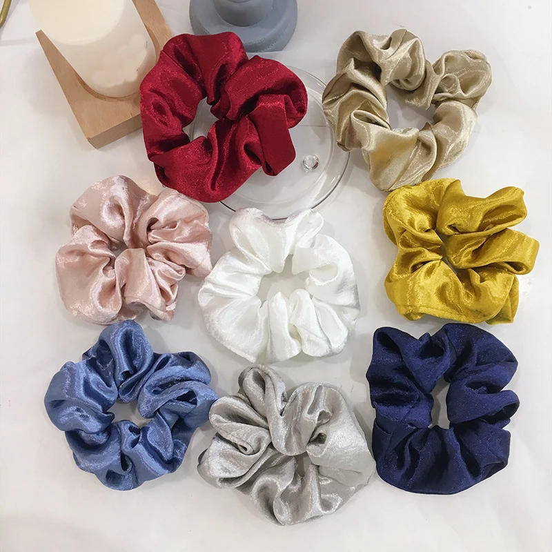 

2019 New Satin Hair scrunchies Women Elastic Hair Bands Bright Color Scrunchie Girls Ponytail Holders Hair Ties Accessories