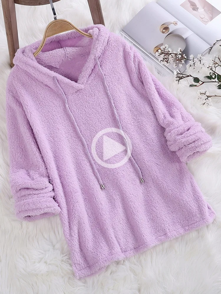 

Autumn Winter Long Sleeve Plush Hoodie Women's Solid Color Fluffy Hoodie Flannel Pullover Pajamas Double-sided Velvet Sweater