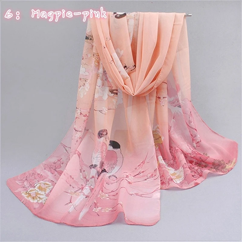 

2020 New Fashion Womens Ladies Medium Long Chiffon Stole Scrawl Flower Magpie Printed Soft Scarf