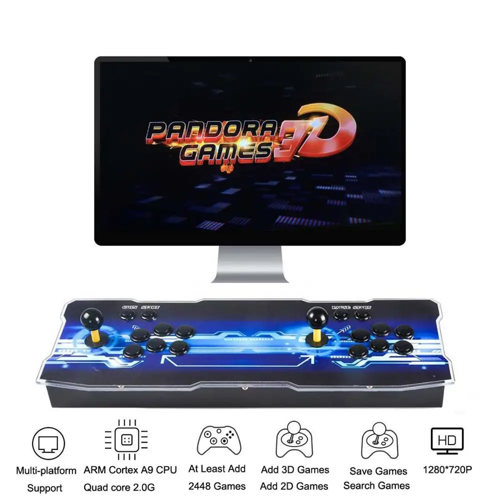 Black Blue 3D Pandora Games аркадная консоль, 2448 игр, добавить больше игр, поиск/сохранение/скрытие/удаление игр, 1280x720 P, мультиплееры онлайн - Цвет: Black Blue