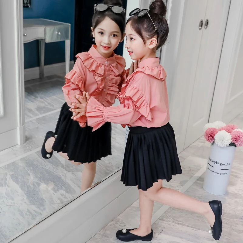 

Ruffles Princess Girls Sets Flare Sleeve Cotton Skirts + Pleated Skirts 2PC Casual Girls Clothes Baby Kids Outfit School Uniform
