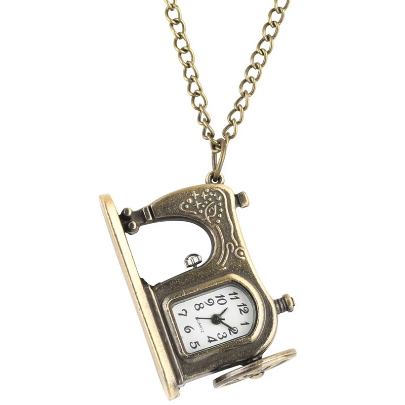 

Antique Sewing Machine Quartz Pocket Watch Unique Bronze Necklace Pendant Unique FOB Sweater Chain Souvenir Gifts for Men Women