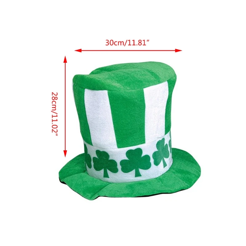 

N7MF Saint Patricks Day Leprechaun Hat Oversized Green White Striped Shamrock Clover Irish Velvet Top Cosplay Costume