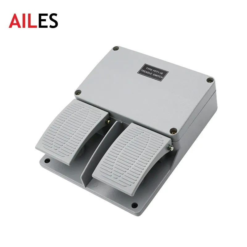 

YDT-16 Double Foot Switch Silver Copper Contact Reset Latching Aluminum AC380V DC220V Foot Pedal Switches 10A