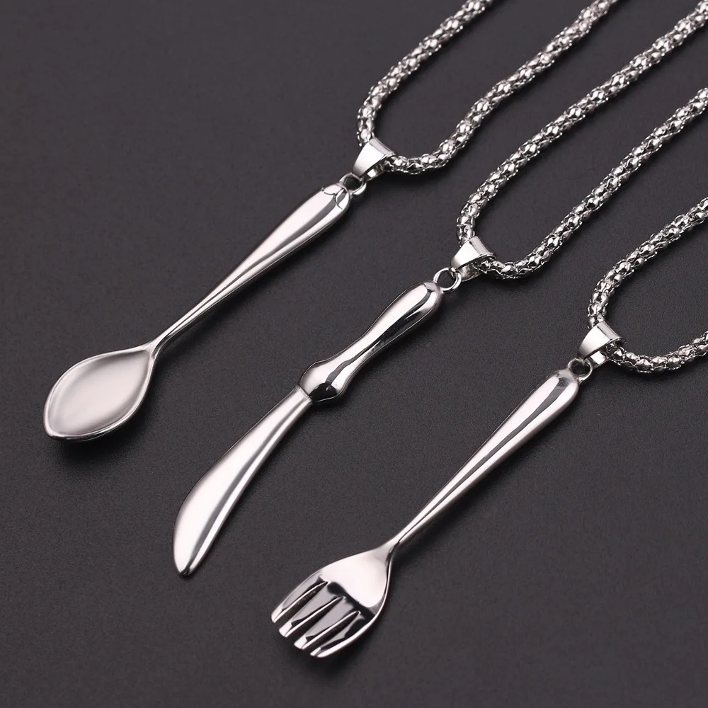 

Creative Jewelry Fork Knife Spoon Pendant Necklace Gothic Punk Style Top