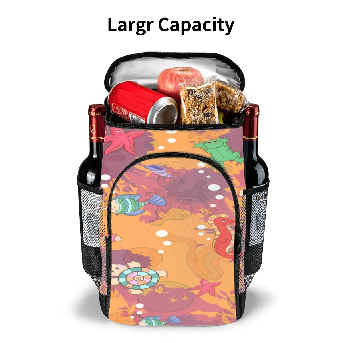 protable insulated thermal cooler waterproof lunch bag marine life on blots picnic camping backpack double shoulder wine bag free global shipping