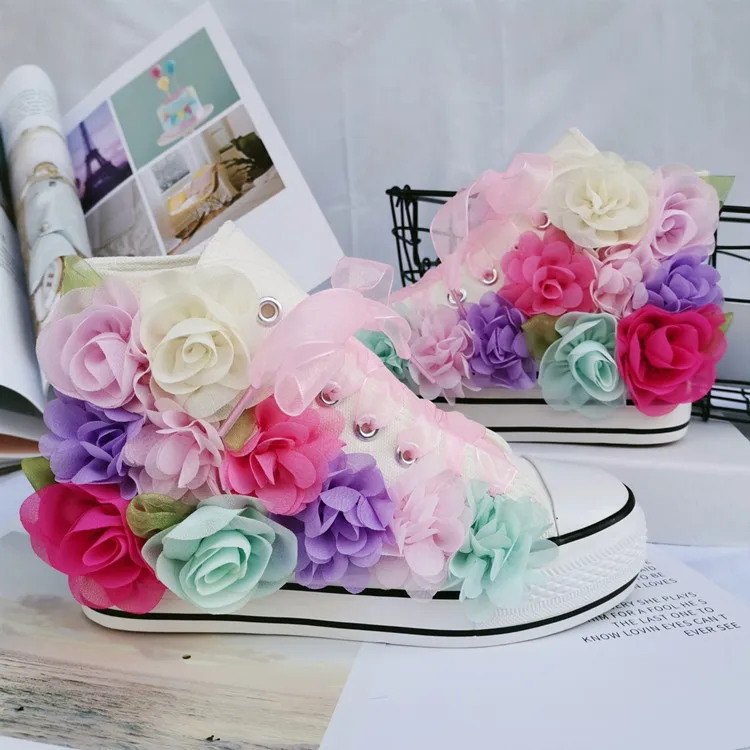 

Harajuku сочетающихся цветов; Обувь на платформе с цветочным принтом; Парусиновая обувь с высоким берцем женская обувь