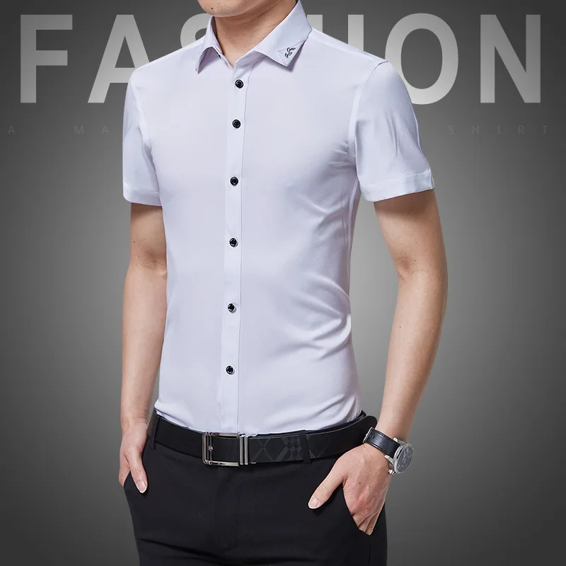 

Shirt men's short sleeve business dress casual professional tooling 2021 summer thin non iron inch shirt white ice feeling shirt