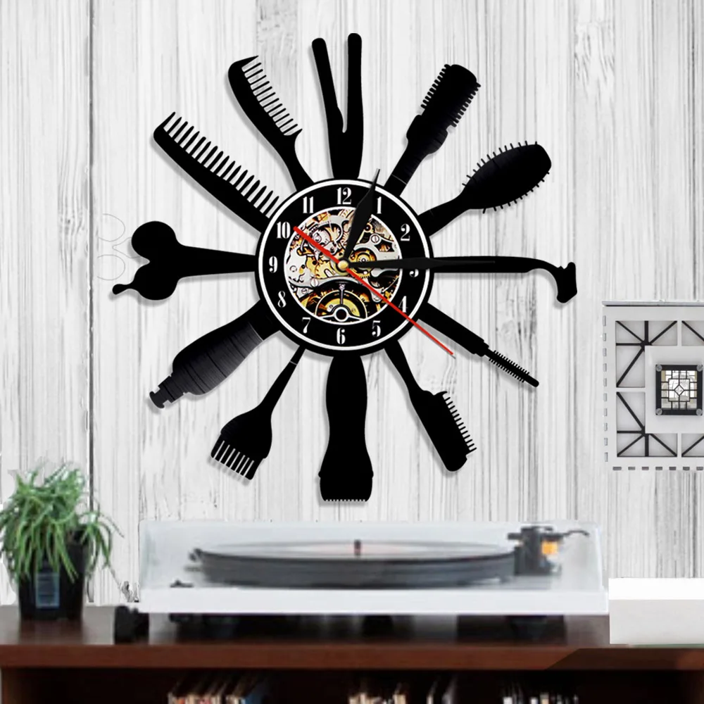Волосы Красота салон виниловая наклейка на стену часы парикмахерского салона