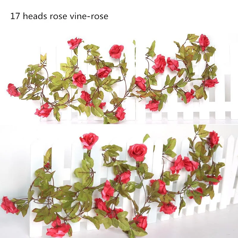 17 red Yumai 230 см 17 голов розовый искусственный цветок лозы шелковые розы венок Свадебный Настенный декор наружная Осенняя Гирлянда украшение - Цвет: 17 red