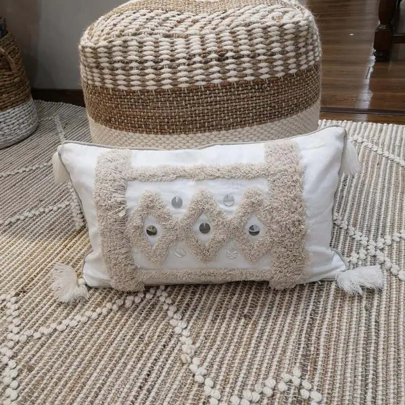 Белая холщовая наволочка с геометрической вышивкой домашний декор Женская