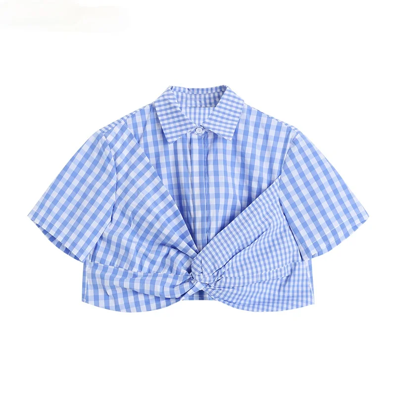 

2021 Fake Two Pieces Bowknot Short Blouse Tops Short Sleeve Palid Shirt Causal Summer Korean New Blusas Femme