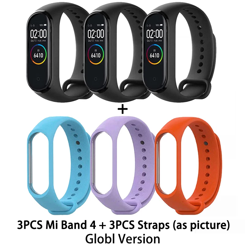 GB BK Sili Strap3set Xiaomi mi-браслет 4 сердечного ритма фитнес цветной сенсорный экран mi Band 4 умный Браслет 135 мАч Bluetooth 5,0 музыкальный браслет - Цвет: GB BK Sili Strap3set