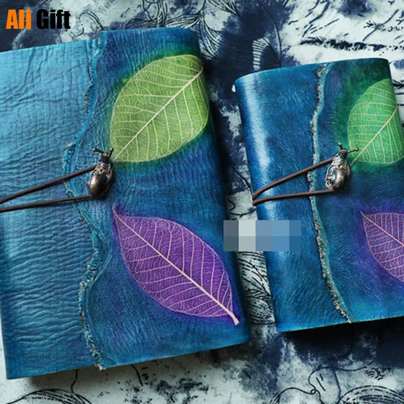 

Кожаный Блокнот Bump Hand A6a5 ручной работы, ретро креативная сумка для хранения в виде листа, улитки, синего цвета, кожаный блокнот