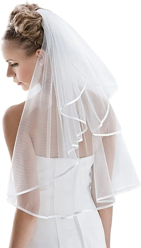 

Bridal Veil Women's Simple Tulle Short Bachelorette Party Wedding Veil Ribbon Edge With Comb for Wedding Hen Party