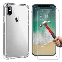2 in 1 protection for iphone 13 12 11 pro max mini x xr xs max 2pcs tempered glass screen protector film clear shockproof case