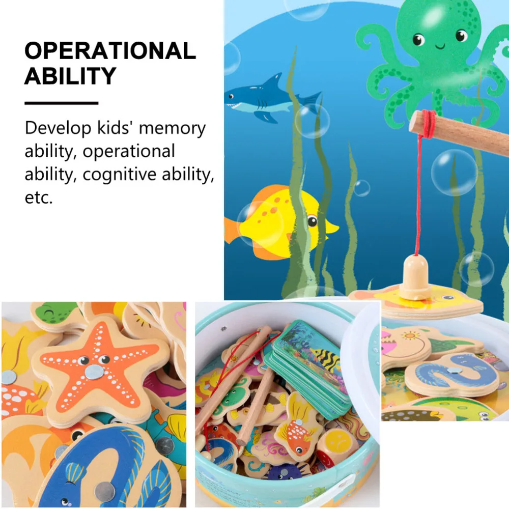 

1 Set Wooden Magnetic Fishing Game Magnetic Fishing Cards Matching Fish Toys