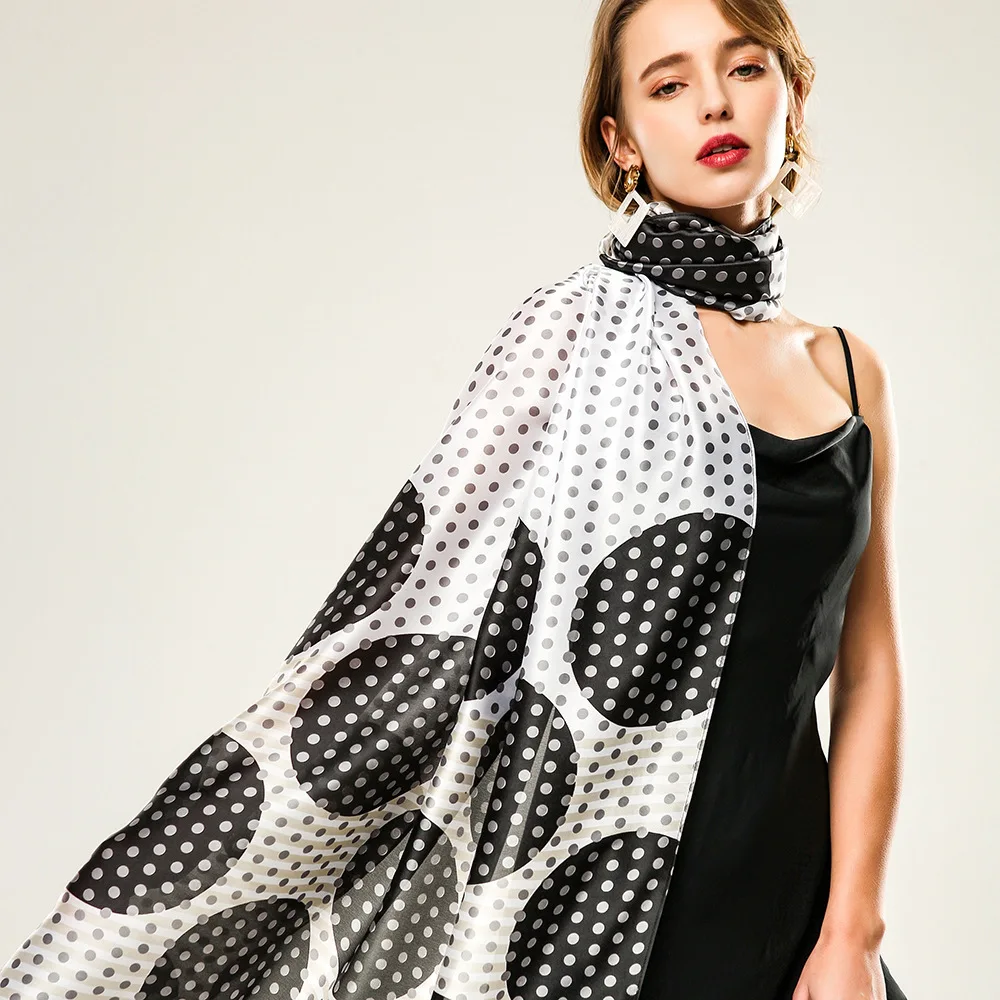 180*90 см Новый женский шелковый шарф с принтом в горошек ретро солнцезащитный