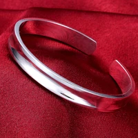 925 sterling silver round smooth solid adjustable bracelet bangles for women man fashion jewelry party gift