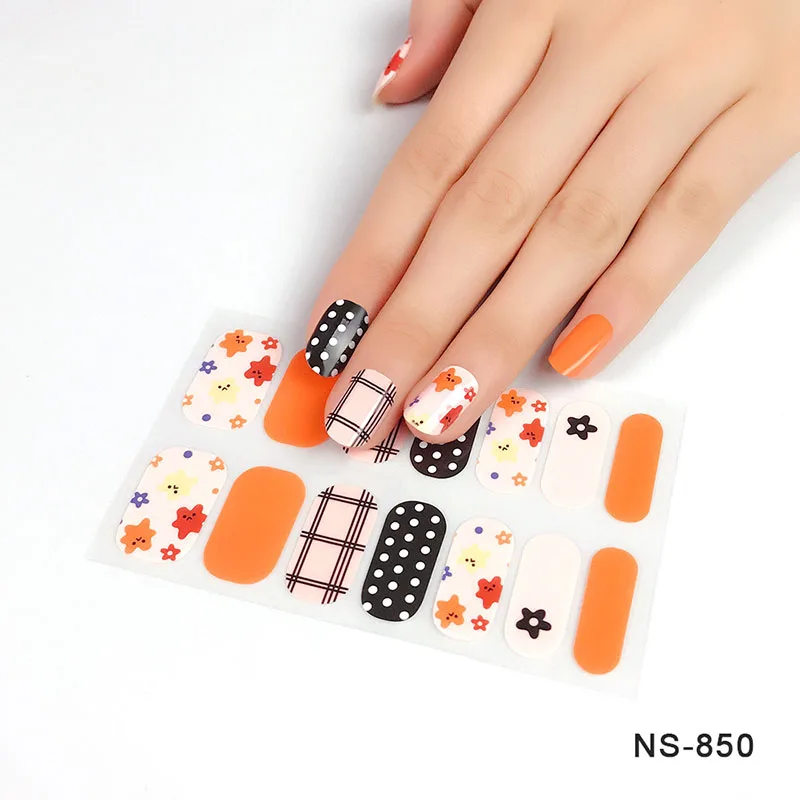 

LADY KINDOM Portable 3D Hot Stamping Nail Polish Film Rainbow Flower Grid Pattern Nail Patch Waterproof Eco-friendly Nail Strips