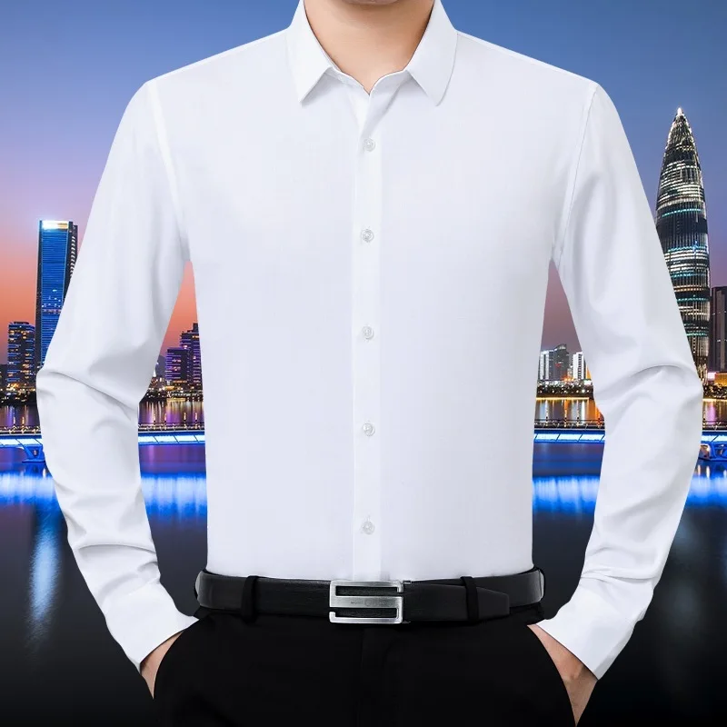 

2021 spring and autumn no iron silk cashmere shirt men's long sleeve slim casual business work professional casual shirt men