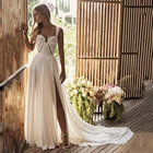 Плиссированное шифоновое пляжное свадебное платье с высоким разрезом и открытой спиной
