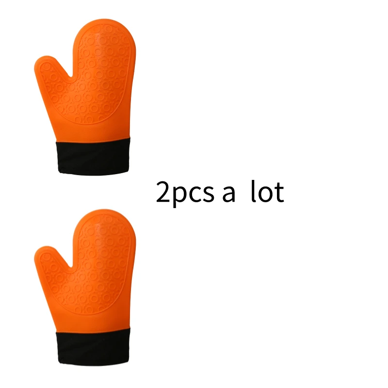 2pcs Лидер продаж 2 шт. Красный силиконовый кухня перчатка для печи Potholder с удлиненной холст рукавом шить для гриля и барбекю - Цвет: 2pcs