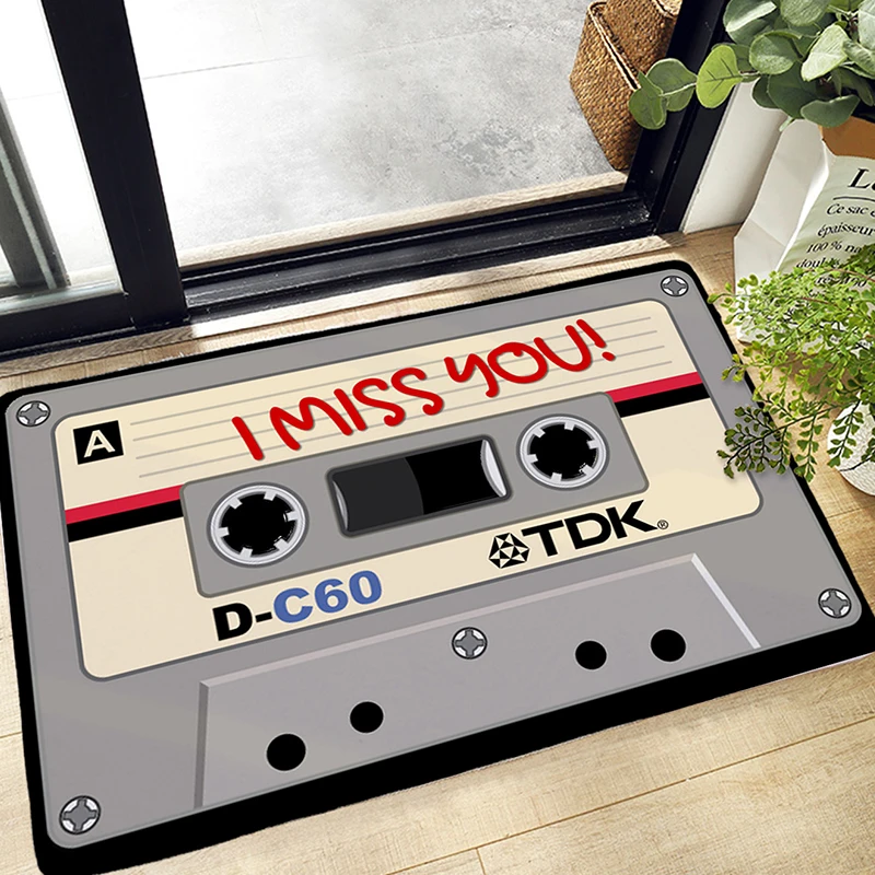 

Door mat Flannel Plush Vintage Cassette Tape Indoor Doormat Non Slip Door Floor Mats Carpet Rugs Decor Porch Doormat Tapete Q4